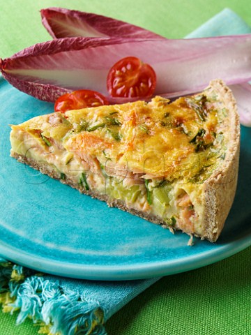 Smoked trout and leek quiche