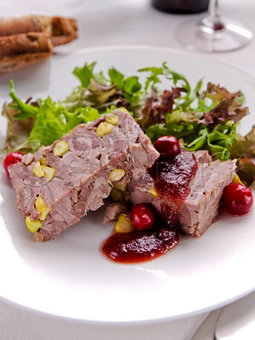 Duck terrine with cranberry sauce coulis