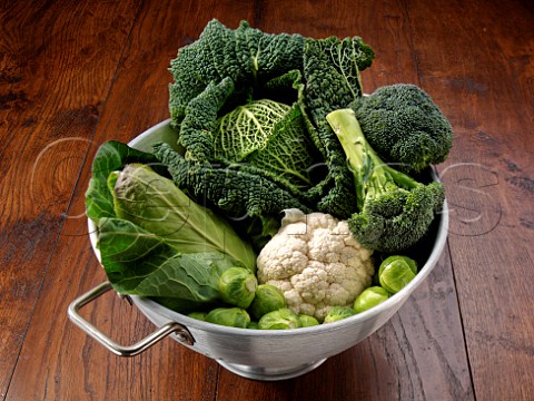 Green vegetables in a colander