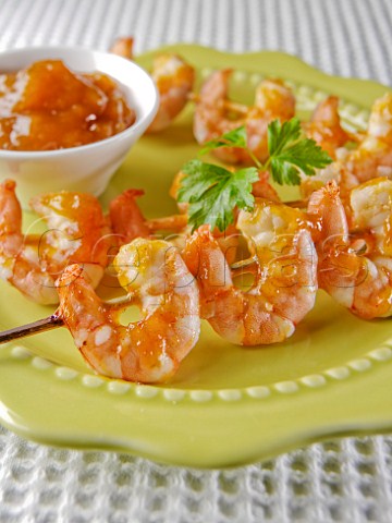 Mango glazed shrimp brochette with dip