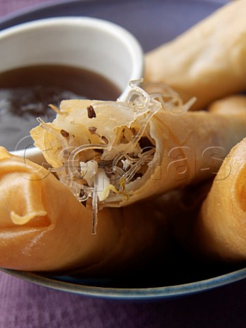 Crispy spring rolls with soy sauce