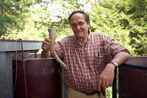 Nicolas Joly with his dynamiseur and a horn used in biodynamic viticulture  Chteau de la Roche aux Moines Savennires MaineetLoire France