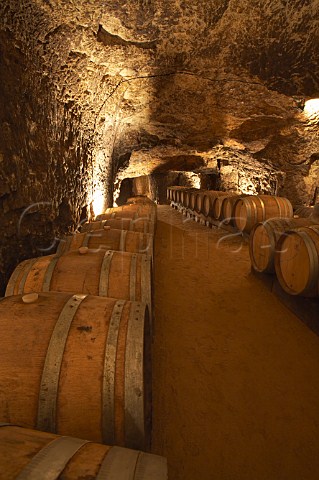 Barrel cellar which has been dug out of the tuffeau subsoil below Domaine des Roches Neuves Varrains MaineetLoire France SaumurChampigny