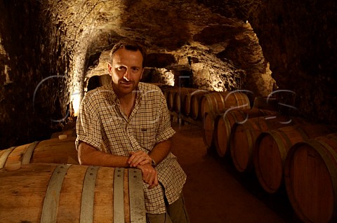 Thierry Germain in his barrel cellar which has been dug out of the tuffeau subsoil below Domaine des Roches Neuves Varrains MaineetLoire France SaumurChampigny