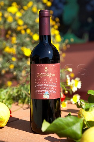 Bottle of Spadafora winery Syrah wine Contrada Virzi Monreale Sicily Italy