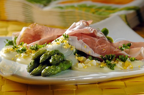 Parma ham asparagus and hard boiled egg
