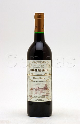 Bottle of Turgot des Graves wine France HautMdoc  Bordeaux