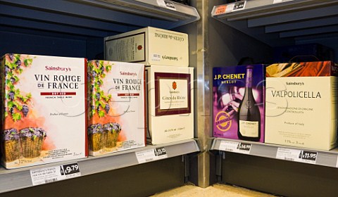 Bag in box wines on sale in an English supermarket
