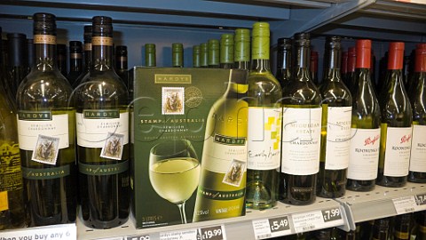 Hardys bag in box semillon chardonnay wine on sale in an English supermarket