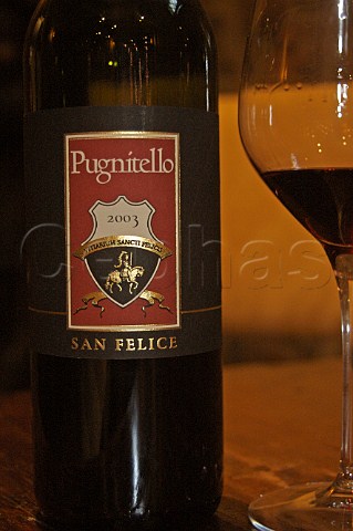 Bottle of Pugnitello from San Felice Castelnuovo Berardenga Tuscany Italy