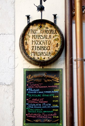 Menu and wine list of wine bar in Taormina Sicily Italy