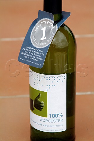 Braille on a wine bottle and label produced by the Worcester Winelands Association South Africa