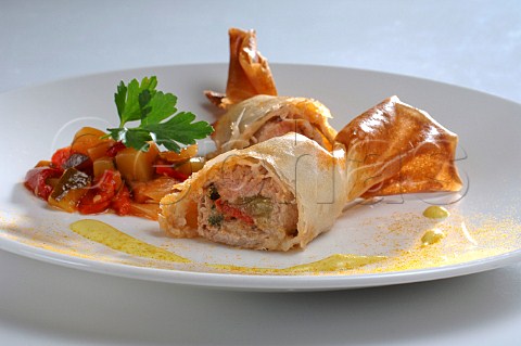 Crab and prawn seafood Filo pastry wrap