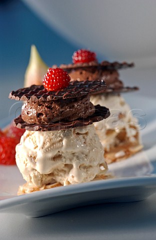 Coffee icecream and chocolate mousse layered dessert