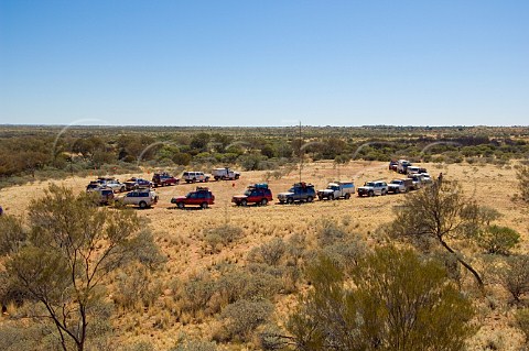 Vehicles at Terrace Hill on the Canning Stock Route Western Australia