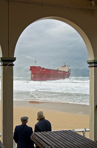 40000 tonne bulk carrier Pasha Bulker blown onto Nobbys Beach in June 2007 storm Newcastle New South Wales Australia