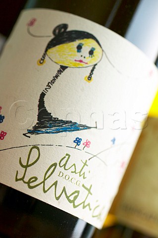 Detail of a bottle of Moscato DAsti La Selvatica Dogliotti winery Asti Piemonte Italy Moscato dAsti