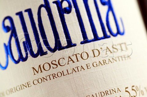 Detail of a bottle of Moscato DAsti La Caudrina Dogliotti winery Asti Piemonte Italy Moscato dAsti