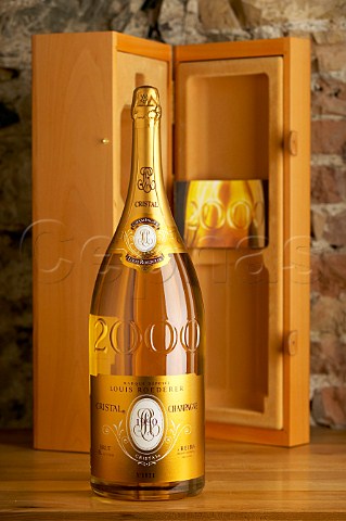 Bottle of Champagne Roederer Cristal Millennium cellar of Palais Coburg Vienna Austria