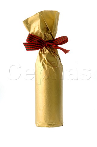 Giftwrapped wine bottle