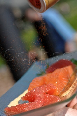 Salmon with pink grapefruit segments