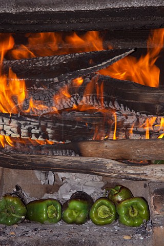 Green peppers cooking in barbecue Portugal