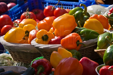 Mixed peppers on sale in KingstonuponThames market Surrey