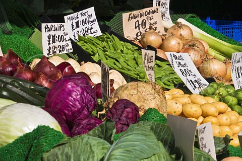 Vegetable stall at KingstonuponThames market Surrey