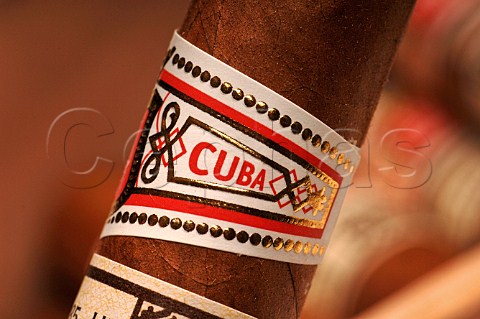 Closeup of band on Hoyo de Monterrey cigar Havana Cuba