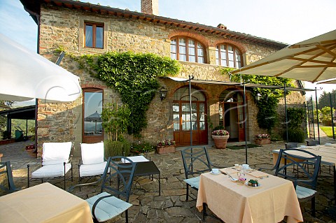 Terrace dining area at the Vineyard with a Butler farmhouse hotel Capannelle Winery at Gaiole Tuscany Italy Chianti Classico