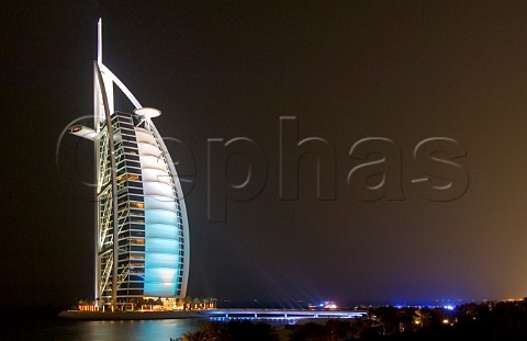 Burj al Arab Hotel at night Jumeirah Beach Dubai United Arab Emirates