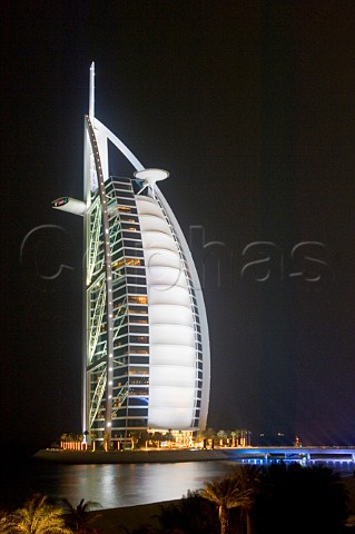 Burj al Arab Hotel at night Jumeirah Beach Dubai United Arab Emirates