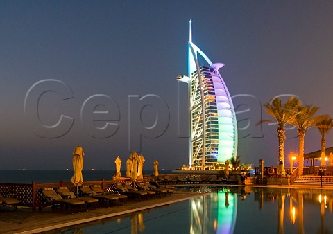 Burj al Arab Hotel at night Jumeirah Beach Dubai United Arab Emirates