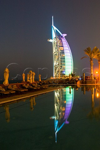 Burj al Arab Hotel at night Jumeirah Beach Dubai United Arab Emirates