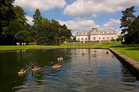 Reflecting pond and main building of Benrath Castle 1756  73 Dusseldorf Germany