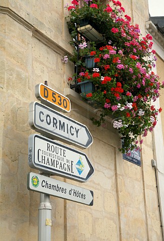 Sign for Cormicy and the Route Touristique du Champagne in the village of CauroylsHermonville to the northwest of Reims the most northerly villages of Champagne Marne France