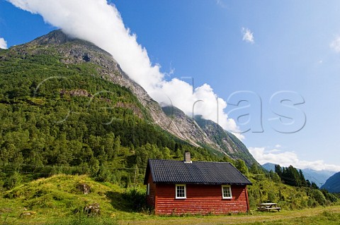 Mountain huts below Boya Glacier Sogndal Commune Norway
