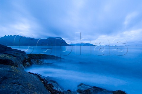 Gimsystraumen at dusk Lofoten Islands Norway