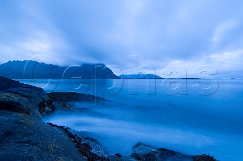Gimsystraumen at dusk Lofoten Islands Norway