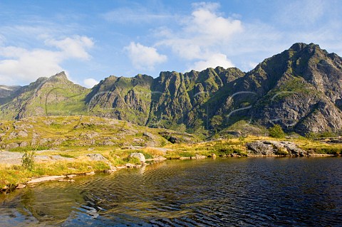Lake and mountains Lofoten Islands Norway