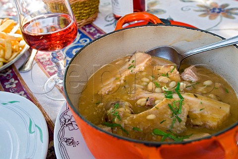 Cassoulet served in a rustic style with pommes frites Au Bon Accueil restaurant near Beaune Cte dOr France