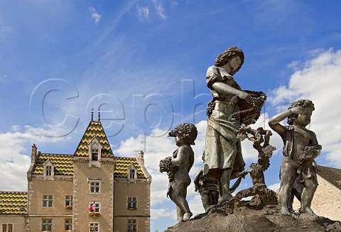 Bronze statue in front of the town hall in Meursault Cte dOr France
