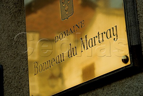 Brass plaque outside the winery of Domaine Bonneau du Martray PernandVergelesses Cte dOr France