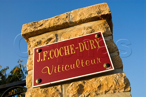 Plaque on stone pillar at entrance to Domaine CocheDury at Meursault Cte dOr France