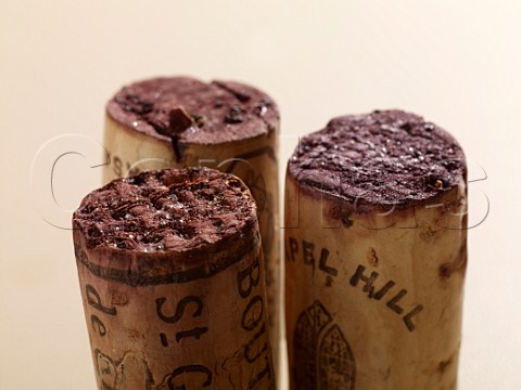 Tartrate crystals and tannin stains on red wine corks