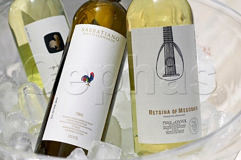 Bottles of Papagiannakos Estate wine and retsina Mesogaia Greece Attica