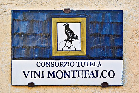 Sign outside the Montefalco Consorzio wine office Montefalco Umbria Italy