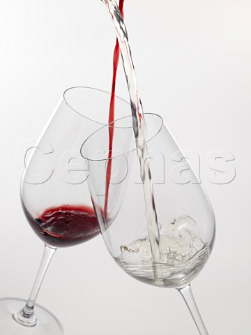 Pouring glasses of red and white wine