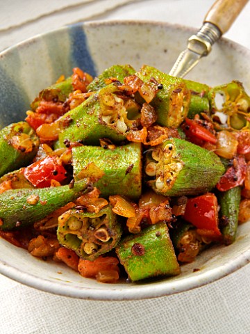 Dish of spicy okra