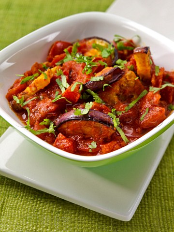 Kashmiri dish spicey aubergines and tomato